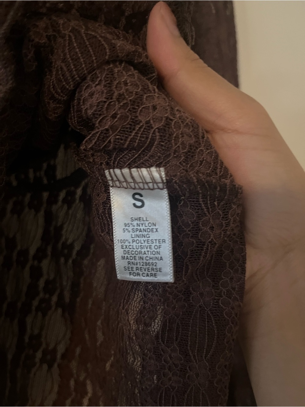 Brown Sheer Lace Tie Front Babydoll Top Small Coquette Handkerchief Hem Romantic - Picture 4 of 6